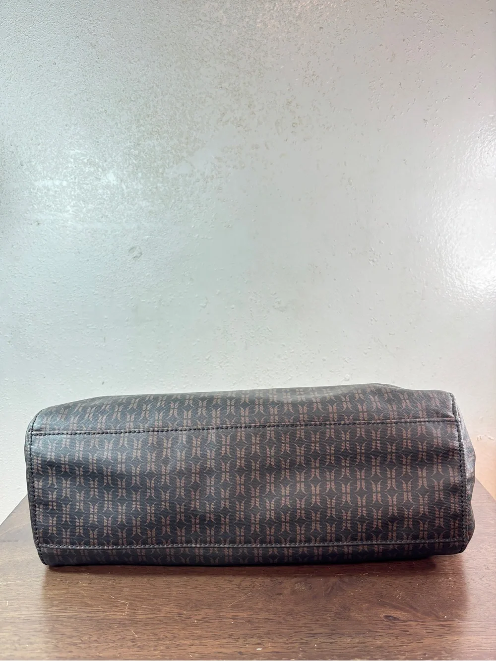 Fossil Dark Brown Monogram Canvas Tote with Black Handles